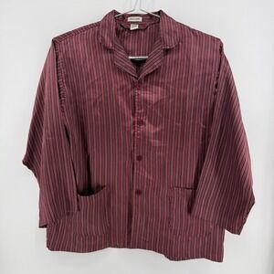 Pierre Cardin Pajama Top Mens XL Burgundy Striped Polyester Button Front Pocket